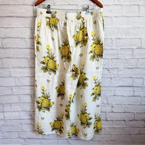 Tahari 100% Linen Wide Leg Elastic Waist Pineapple Floral Pants XL NWOT - Picture 6 of 8